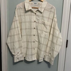Classic Plaid Button-Down Shirt in Cream and Tan